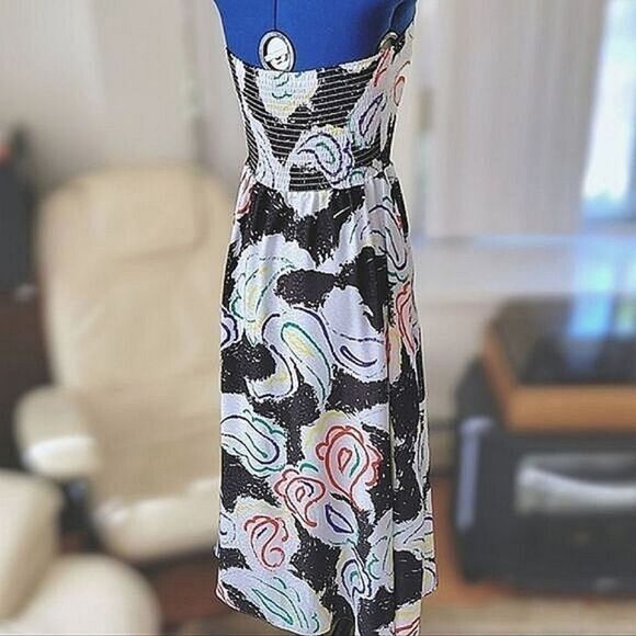 Vtg strapless bustier abstract print a-line maxi dress - Picture 2 of 13